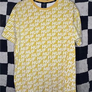 HUF Yellow and White Logo Tee